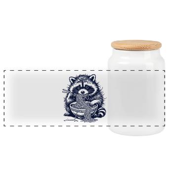 raccoon ramen lover ukiyo-e retro kawaii - Panoramic Cookie Jar with Wooden Lid - white - Front