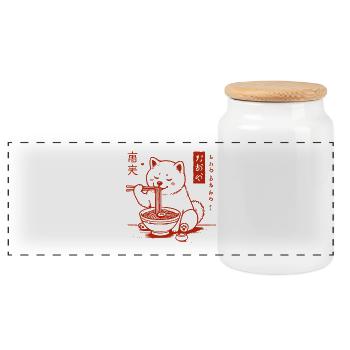 Shiba chien Ramen amateur Kawaii Japon Rétro - Boîte à biscuits avec couvercle en bois - blanc - Devant