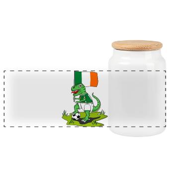 Ireland Flag Dinosaur Rex Football - Panoramic Cookie Jar with Wooden Lid - white - Front