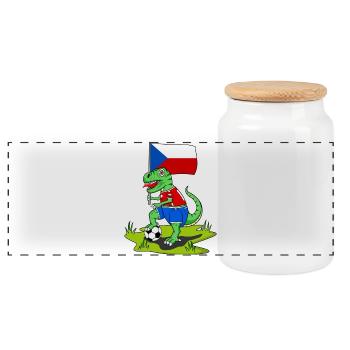 Drapeau de la République tchèque dinosaure Rex football - Boîte à biscuits avec couvercle en bois - blanc - Devant