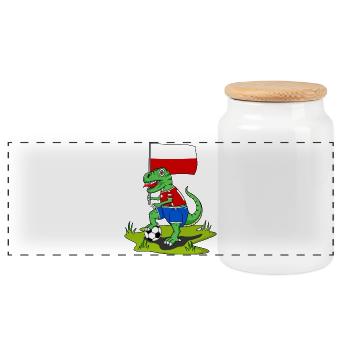 Poland Flag Dinosaur Rex Football - Panoramic Cookie Jar with Wooden Lid - white - Front