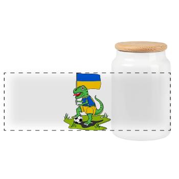 Ukraine Flag Dinosaur Rex Football - Panoramic Cookie Jar with Wooden Lid - white - Front