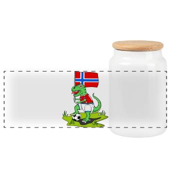 Norway Flag Dinosaur Rex Football - Panoramic Cookie Jar with Wooden Lid - white - Front