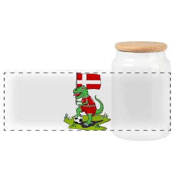 Dänemark Flagge Dinosaurier Rex Fußball  - Panorama Keksdose mit Holzdeckel - Weiß - Vorne