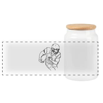 Football Player Line Art - Panoramic Cookie Jar with Wooden Lid - white - Front