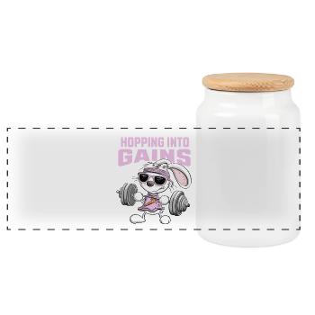 Strength Training Bunny Fitness Strength Sports Saying - Panoramic Cookie Jar with Wooden Lid - white - Front