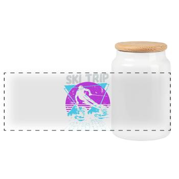 Retro Skiausflug Neongrafik - Panorama Keksdose mit Holzdeckel - Weiß - Vorne