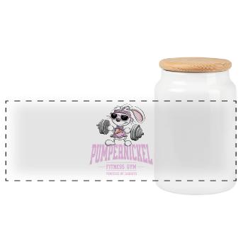 Pumpernickel Girls Bunny Fitness Weight Lifting - Panoramic Cookie Jar with Wooden Lid - white - Front