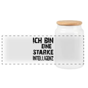 KI Spruch Ich bin eine starke Intelligenz - Panorama Keksdose mit Holzdeckel - Weiß - Vorne