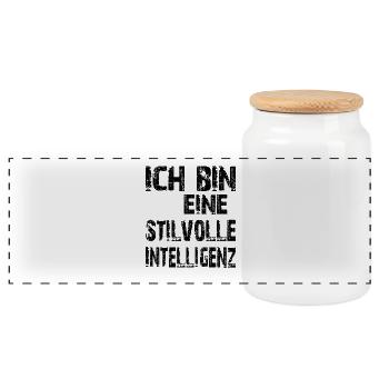 KI Spruch Ich bin eine stilvolle Intelligenz - Panorama Keksdose mit Holzdeckel - Weiß - Vorne