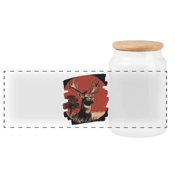 Deer with antlers - Panoramic Cookie Jar with Wooden Lid - white - Front