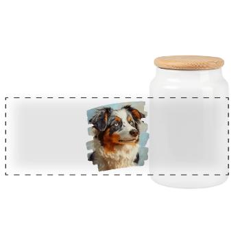 Australian Shepherd - Panoramic Cookie Jar with Wooden Lid - white - Front