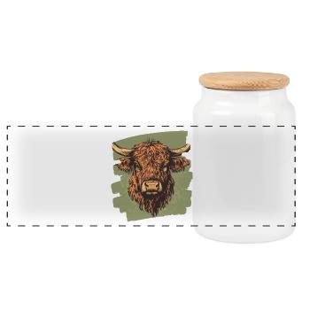 Scottish Highland cattle - Panoramic Cookie Jar with Wooden Lid - white - Front
