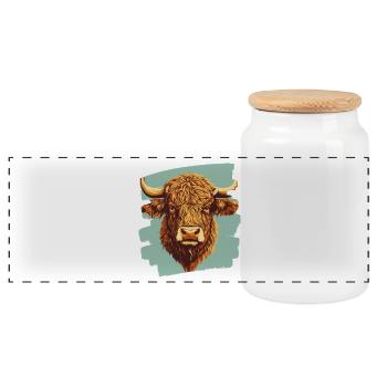 Scottish Highland cattle - Panoramic Cookie Jar with Wooden Lid - white - Front