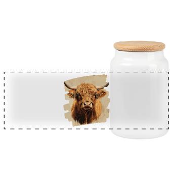 Bovins écossais des Highlands - Boîte à biscuits avec couvercle en bois - blanc - Devant