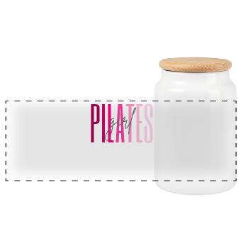 Pilates Girl Pink Fitness Gift - Panoramic Cookie Jar with Wooden Lid - white - Front