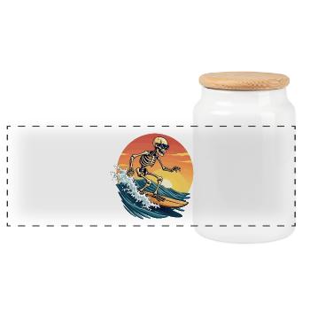 Surfeur Skeleton Surf Surf Plage Mer Fun - Boîte à biscuits avec couvercle en bois - blanc - Devant