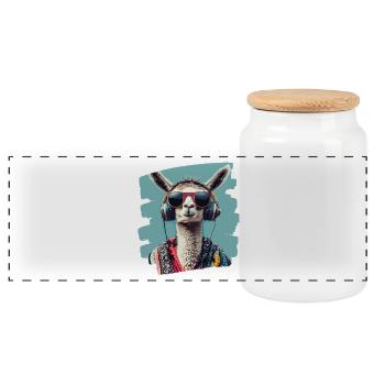 Llama Headphones - Panoramic Cookie Jar with Wooden Lid - white - Front