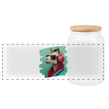 Llama Headphones - Panoramic Cookie Jar with Wooden Lid - white - Front
