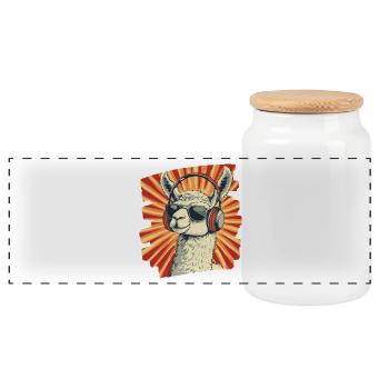 Llama Headphones - Panoramic Cookie Jar with Wooden Lid - white - Front