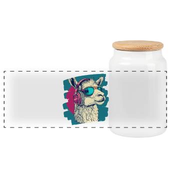 Llama Headphones - Panoramic Cookie Jar with Wooden Lid - white - Front
