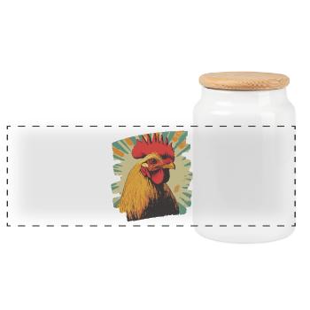 Rooster - Panoramic Cookie Jar with Wooden Lid - white - Front