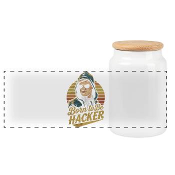 Born to Be Hacker – Computer Science Nerd IT - Panoramic Cookie Jar with Wooden Lid - white - Front