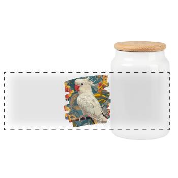 Cockatoo - Panoramic Cookie Jar with Wooden Lid - white - Front