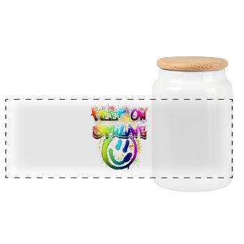 Conception de graffiti de visage heureux coloré - Boîte à biscuits avec couvercle en bois - blanc - Devant