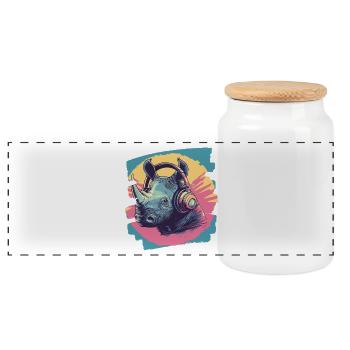 Rhinocéros - Boîte à biscuits avec couvercle en bois - blanc - Devant