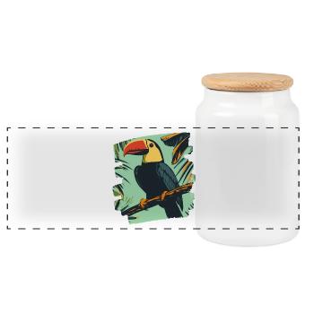 Toucan - Panoramic Cookie Jar with Wooden Lid - white - Front