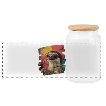 Sloth - Panoramic Cookie Jar with Wooden Lid - white - Front