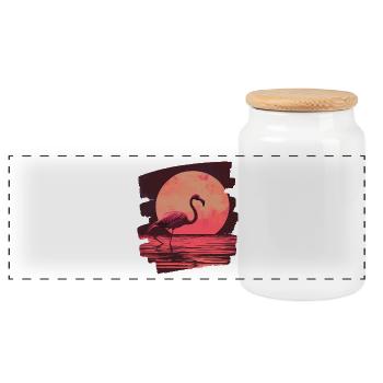 Flamingo - Panoramic Cookie Jar with Wooden Lid - white - Front
