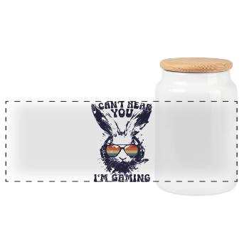 Je ne t’entends pas Je joue Cadeau de lapin rétro - Boîte à biscuits avec couvercle en bois - blanc - Devant