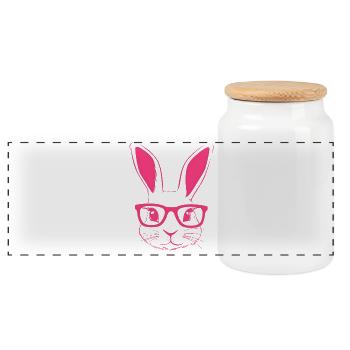Rabbit Glasses Bunny Bunny Ears Bunny Gift - Panoramic Cookie Jar with Wooden Lid - white - Front