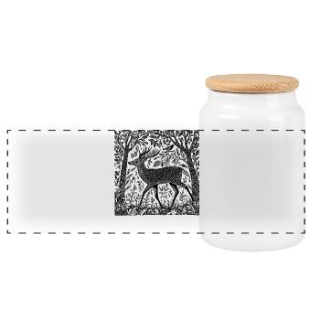 Deer Woodland Nature Deer Woodcut Wilderness Gift - Panoramic Cookie Jar with Wooden Lid - white - Front