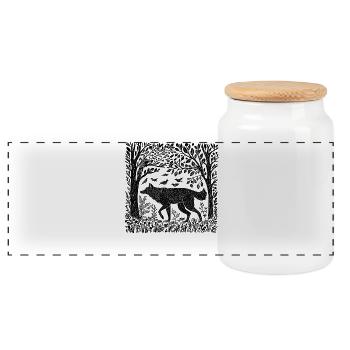 Woodcut Wolf Woodland Nature Wilderness Gift - Panoramic Cookie Jar with Wooden Lid - white - Front