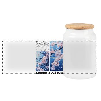 Cherry Blossom Flower Sakura Spring Nature Gift - Panoramic Cookie Jar with Wooden Lid - white - Front