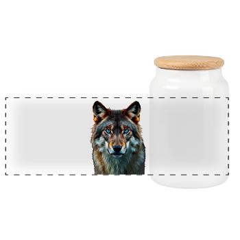 Le Regard Saphir : Portrait Intense d'un Loup - Boîte à biscuits avec couvercle en bois - blanc - Devant