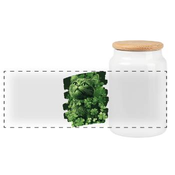 St Patrick's Day Cat - Panoramic Cookie Jar with Wooden Lid - white - Front