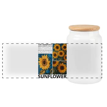 Sunflower Summer Nature Botany Blossoms Gift - Panoramic Cookie Jar with Wooden Lid - white - Front
