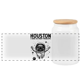 Houston I Have So Many Problems Pug Astronaut - Panoramic Cookie Jar with Wooden Lid - white - Front