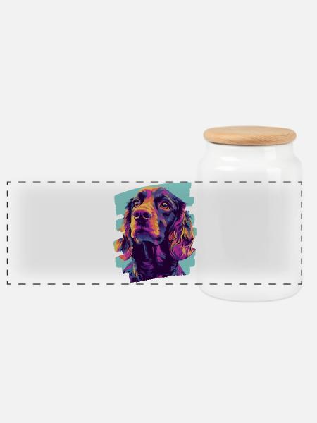 Cocker Spaniel - Panorama Keksdose mit Holzdeckel - Weiß