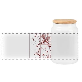 Campanula Chrysanthemum Floral Botanical Gift - Panoramic Cookie Jar with Wooden Lid - white - Front