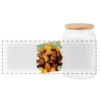 Cocker Spaniel - Panoramic Cookie Jar with Wooden Lid - white - Front