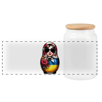 Ukraine Matroschka mit Sonnenbrille für Ukrainer - Panorama Keksdose mit Holzdeckel - Weiß - Vorne