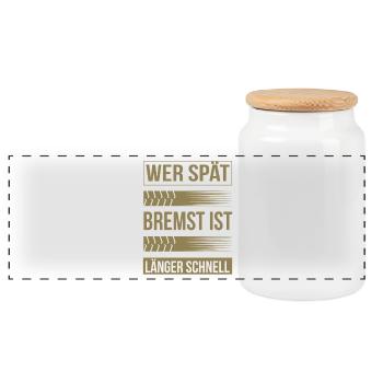 Autoliebhaber Spruch Bremsspur Humor - Panorama Keksdose mit Holzdeckel - Weiß - Vorne