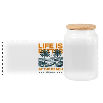 Life is Better At The Beach - Panorama Keksdose mit Holzdeckel - Weiß - Vorne