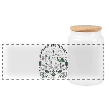 Observe and Interact - Mindful Nature Design - Panoramic Cookie Jar with Wooden Lid - white - Front