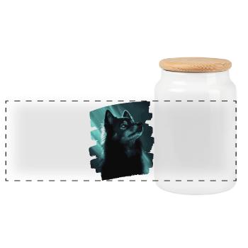 Finnish Lapphund - Panoramic Cookie Jar with Wooden Lid - white - Front